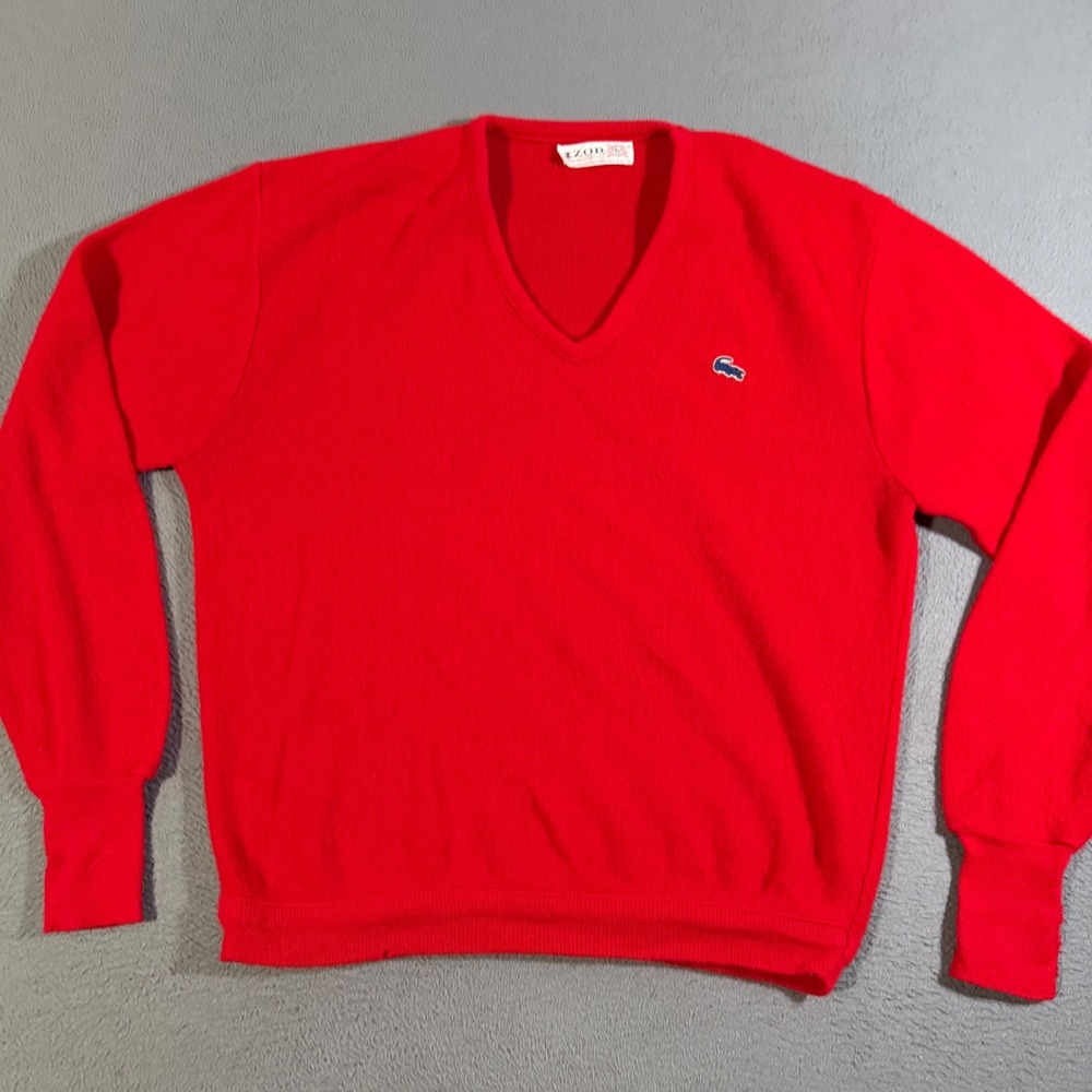 Vintage IZOD‎ of London Lacoste Red V Neck Long Sleeve Sweater Men's Size Large